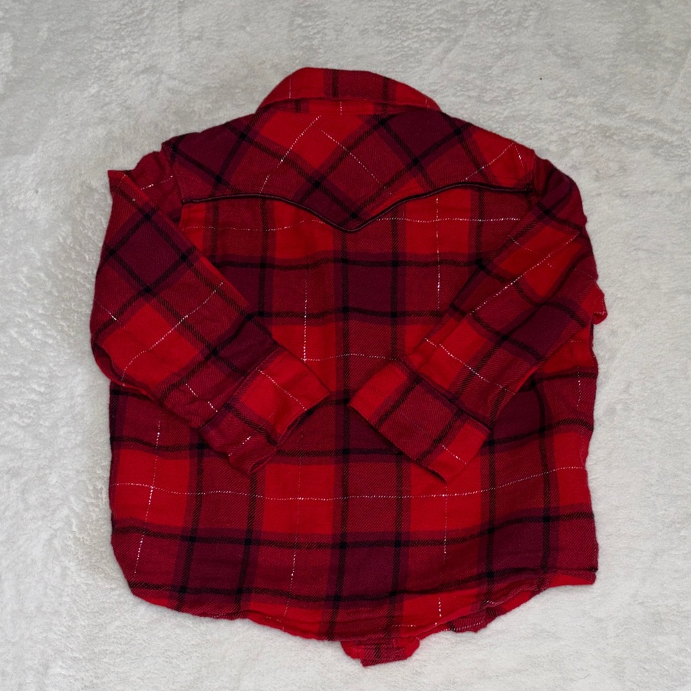 Wrangler Kids Red Plaid Button-Up Shirt Jacket - Classic Flannel Style - Picture 7 of 7